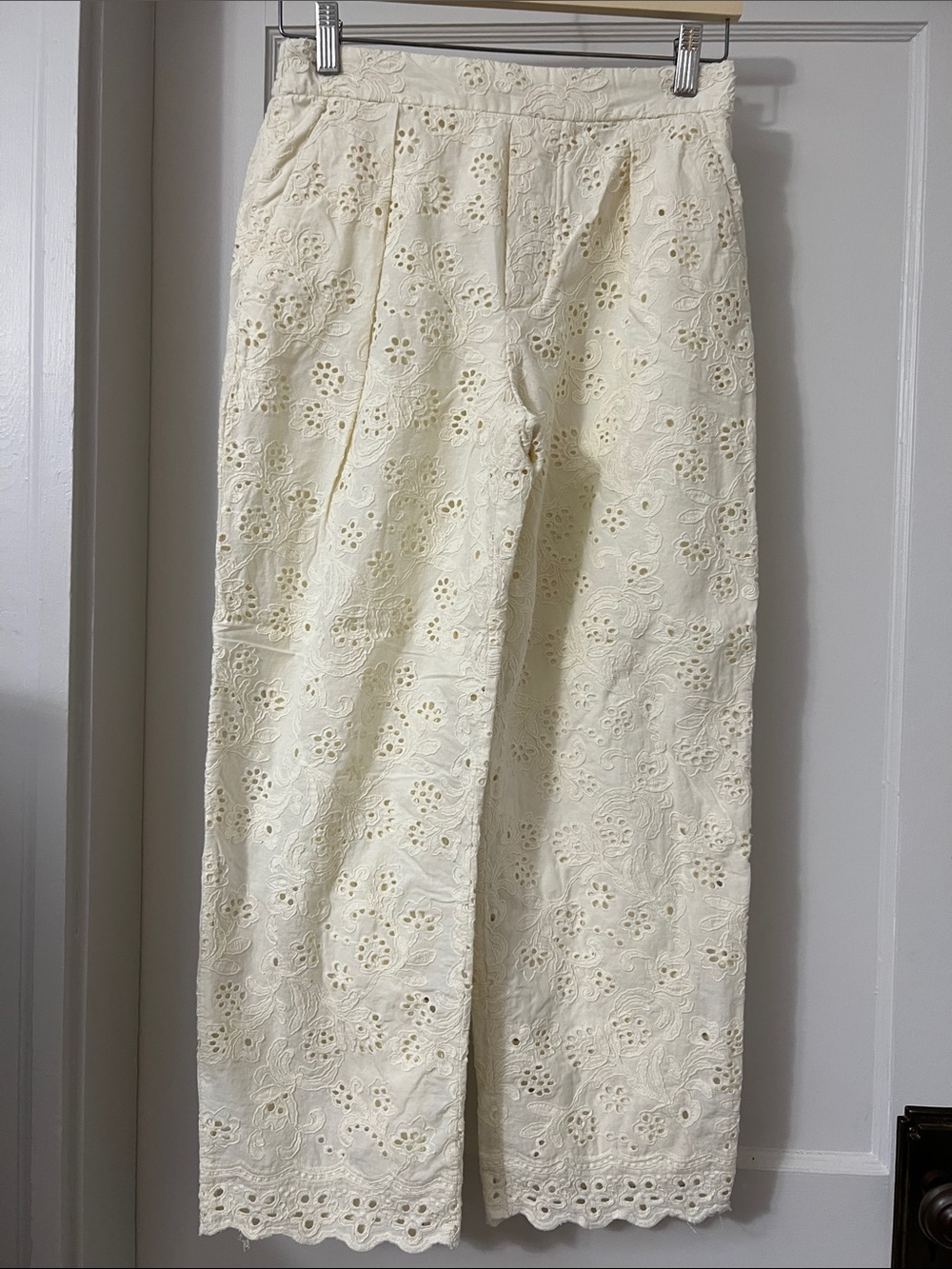 Zara light yellow Eyelet Wide-Leg Pants